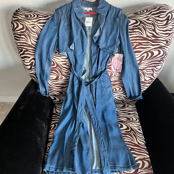 NWT Chambray Denim Blue BELTED Trench Coat Duster S Utility Cargo IN STYLE CHIC - Picture 7 of 12